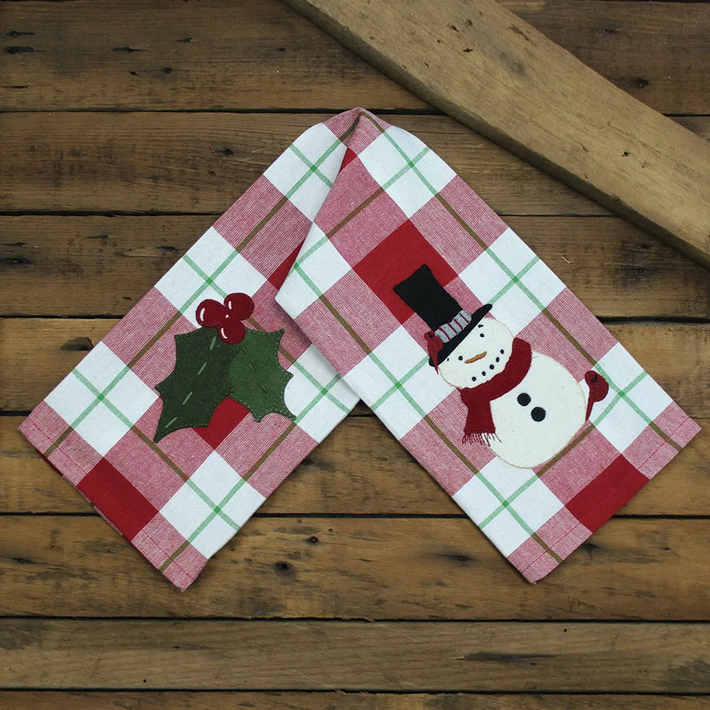 2 in 1 Christmas Buffalo Check  Holly, SnowmanTTowel Set of two ET220021