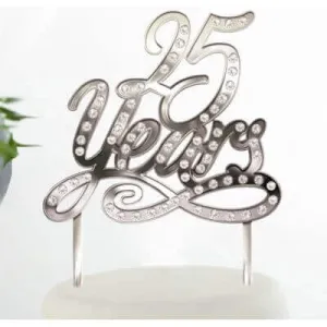 25th Anniversary Cake Topper - Silver