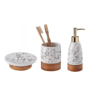 3 Piece Bubble Print Bamboo Base Bathroom Set