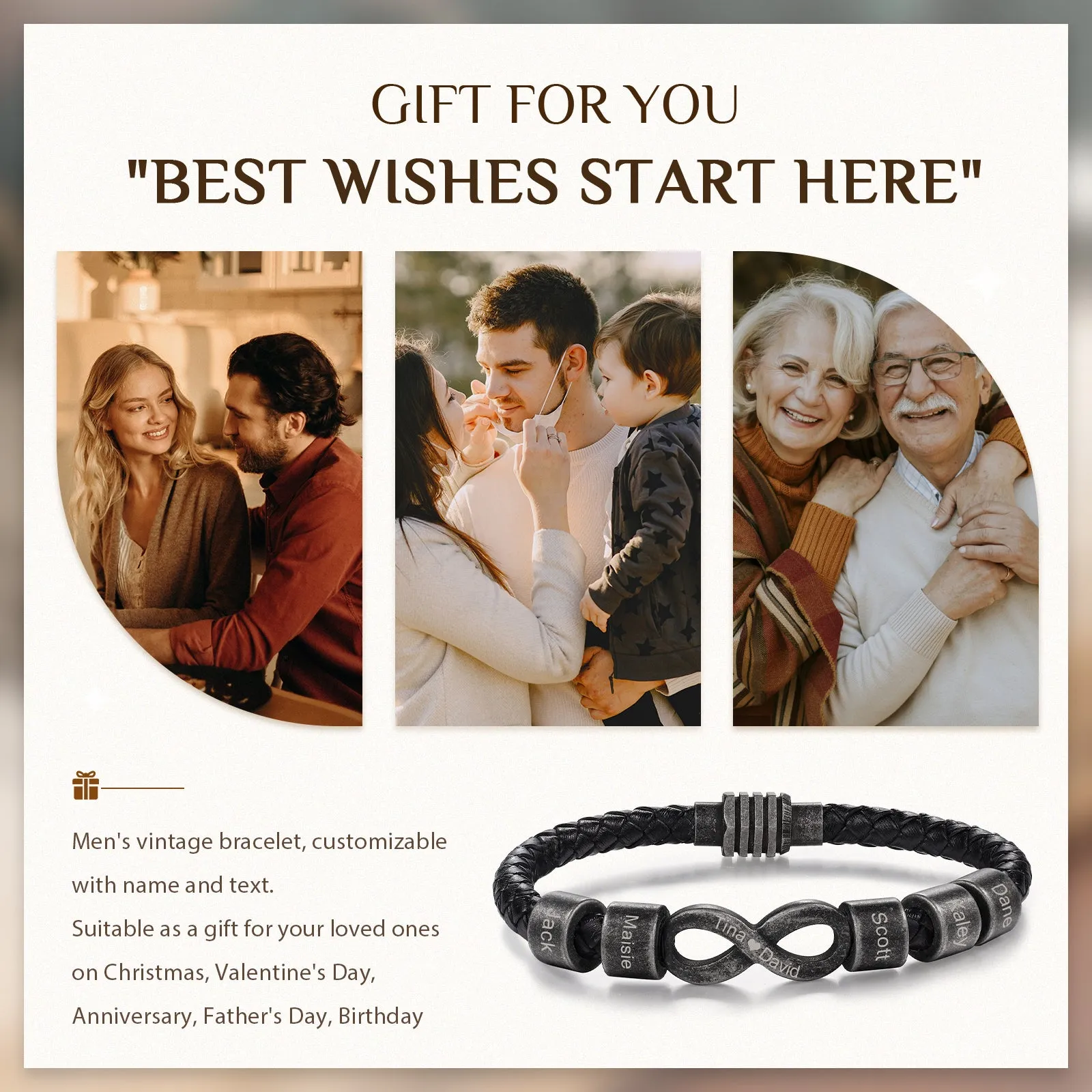 4FunGift® Custom Retro Octagonal Bracelet Gift for Him/Her