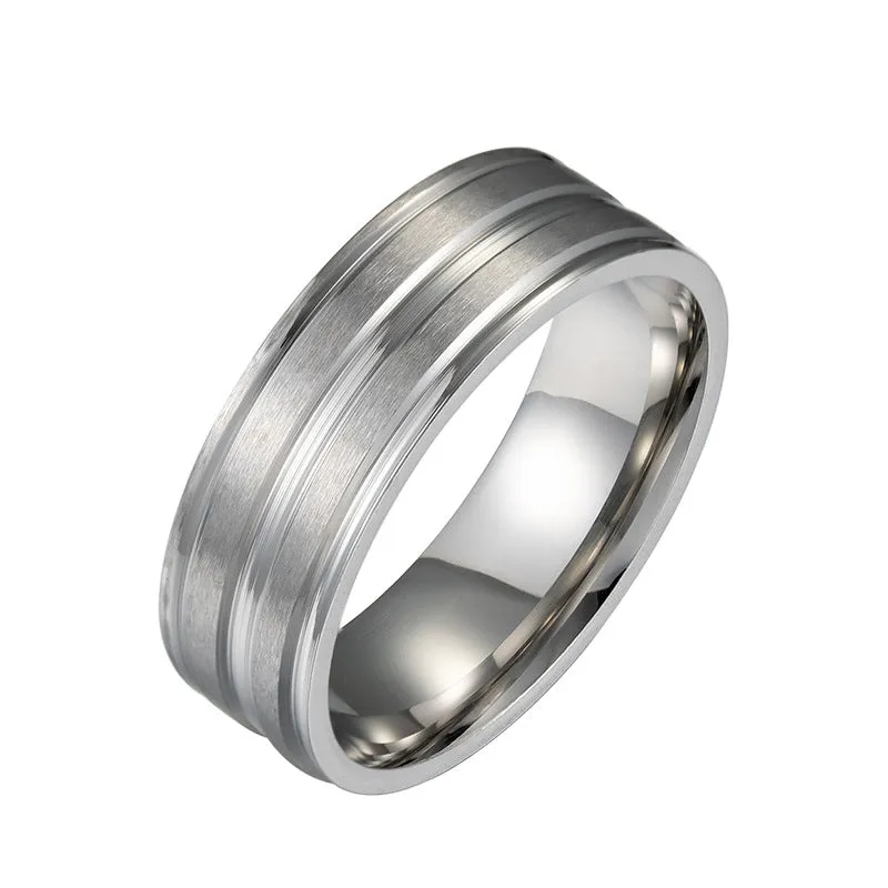 8mm Stainless Steel Frosted Men's Rings - Minimalist Fashion Jewelry for Men