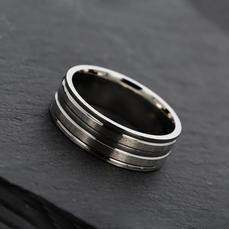 8mm Stainless Steel Frosted Men's Rings - Minimalist Fashion Jewelry for Men