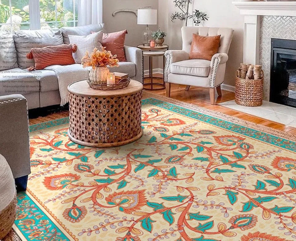 Abstract Contemporary Rugs Next to Bed, Modern Rugs for Living Room, Flower Pattern Contemporary Modern Rugs