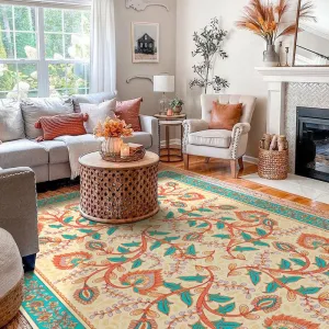 Abstract Contemporary Rugs Next to Bed, Modern Rugs for Living Room, Flower Pattern Contemporary Modern Rugs