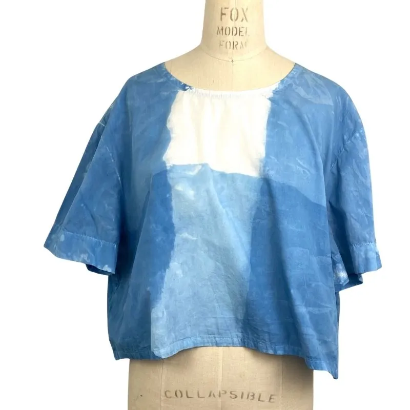 Allyn Boxy Tee in Blue Cotton Poplin