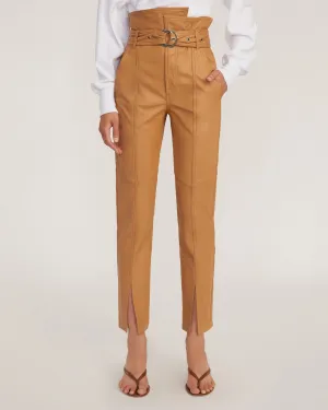 Anniston Split Hem Leather Pant in Fawn