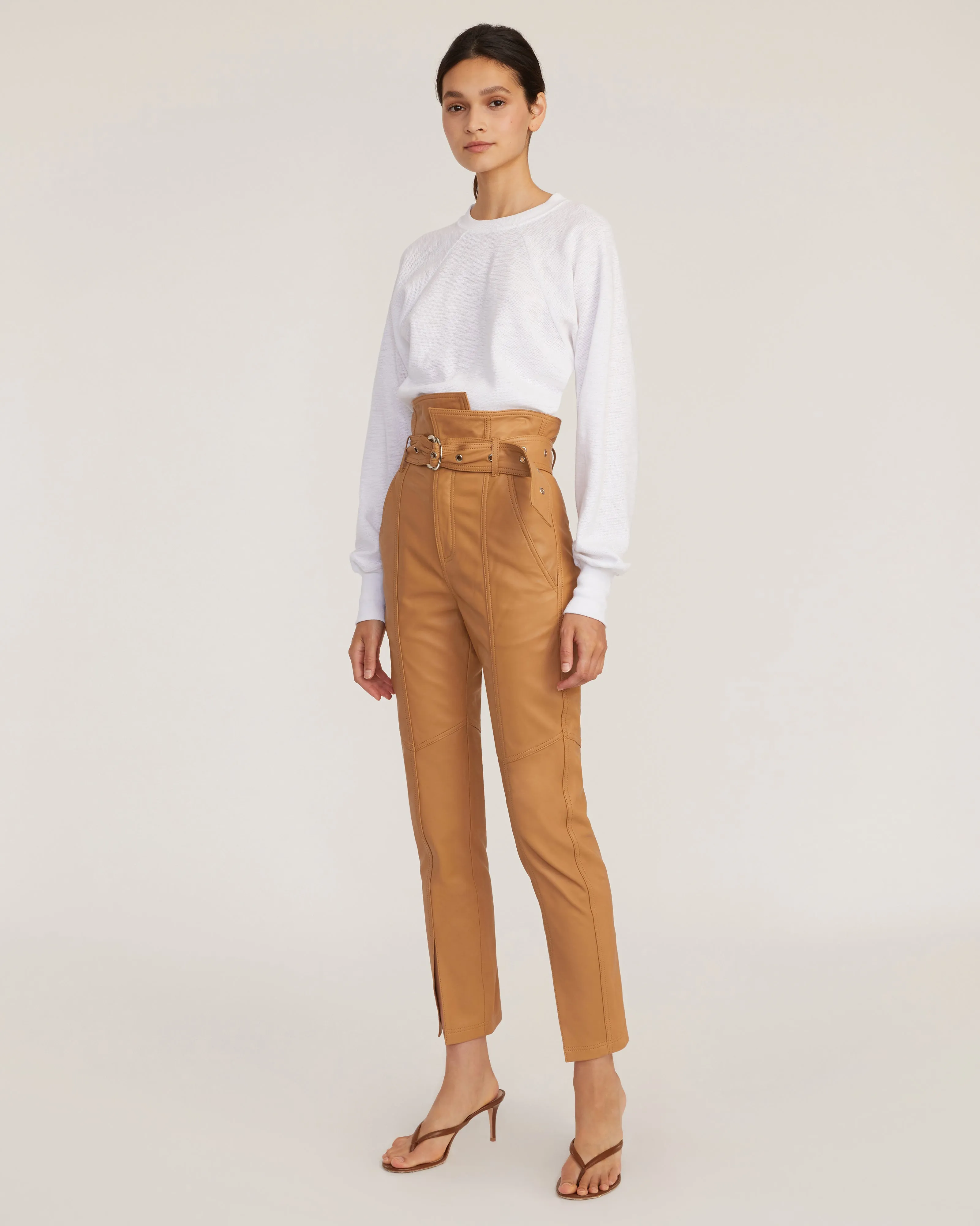 Anniston Split Hem Leather Pant in Fawn