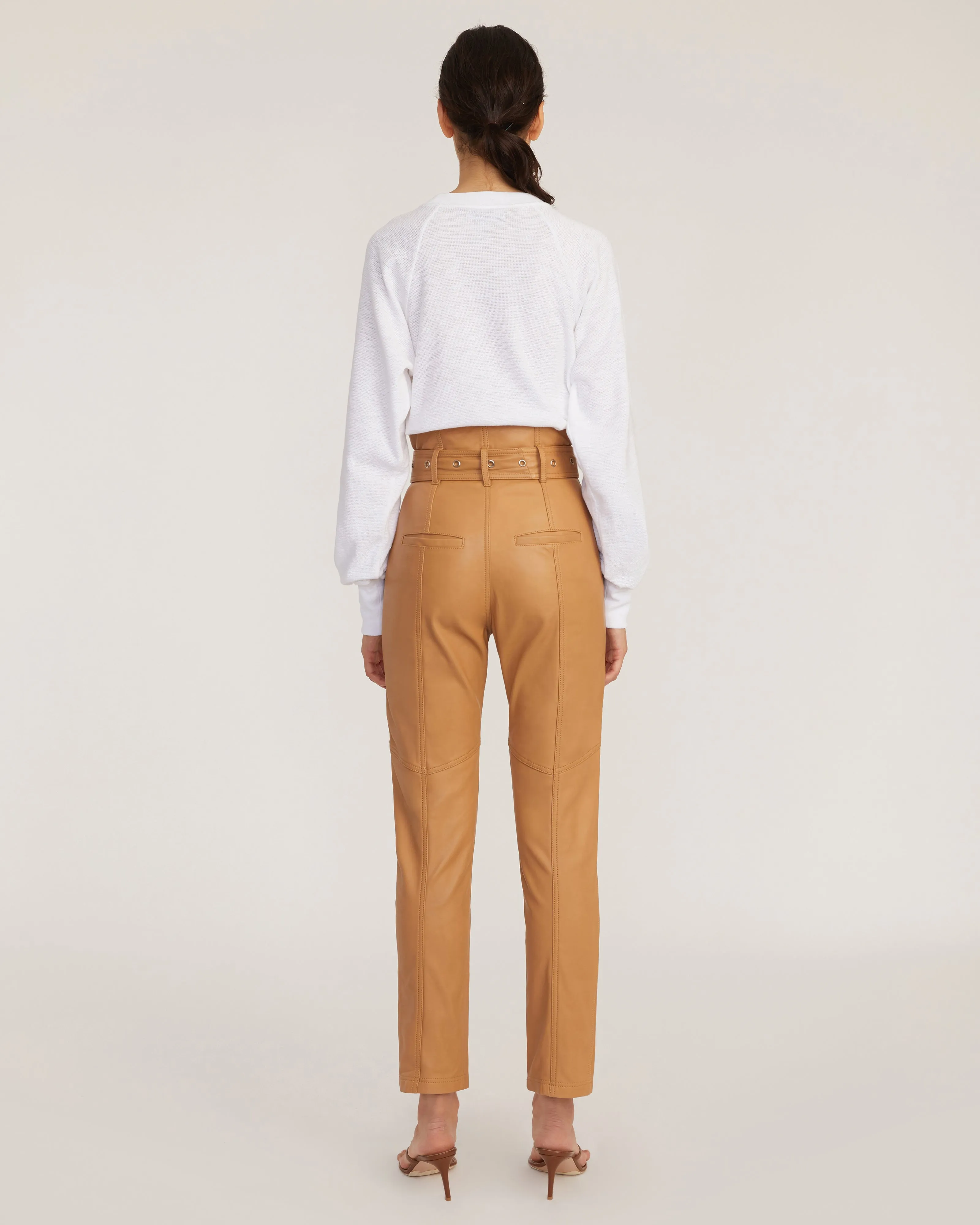 Anniston Split Hem Leather Pant in Fawn