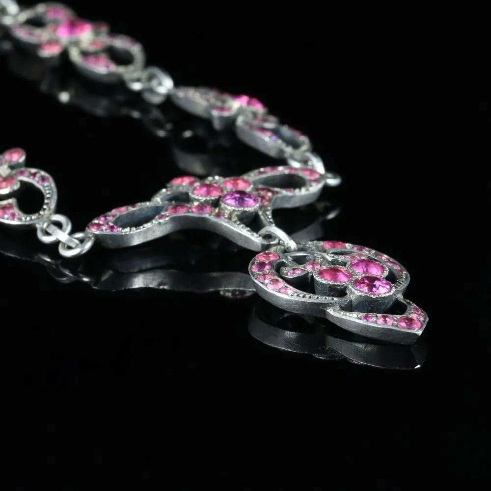 Antique Georgian Pink Paste Silver Necklace