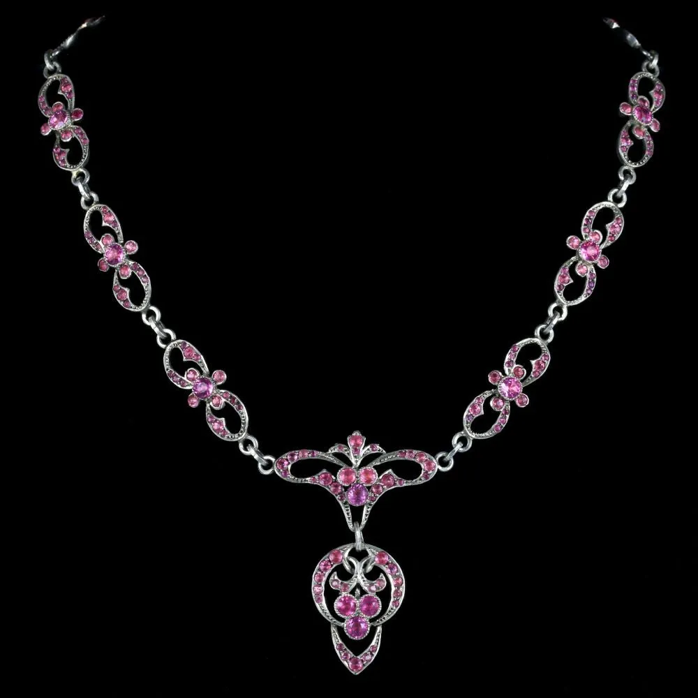 Antique Georgian Pink Paste Silver Necklace