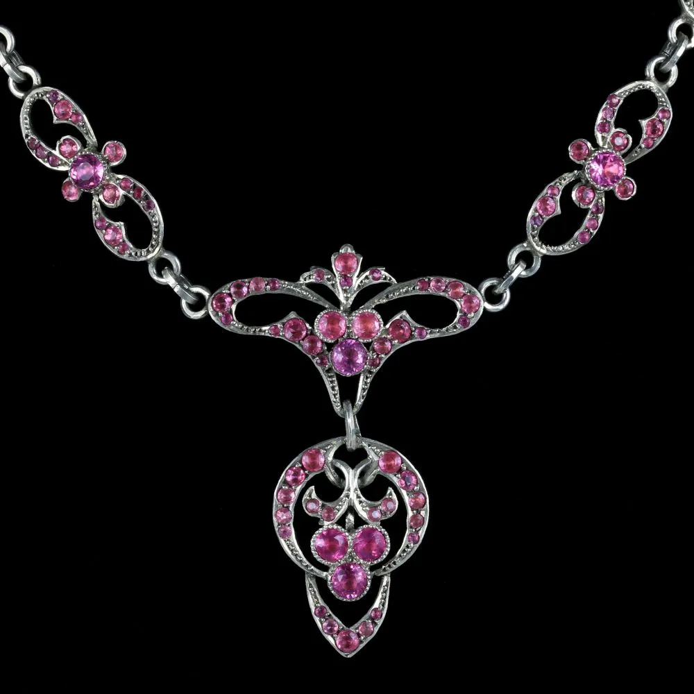 Antique Georgian Pink Paste Silver Necklace