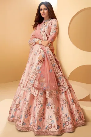 Baby Pink Floral Embroidered Bridal Lehenga