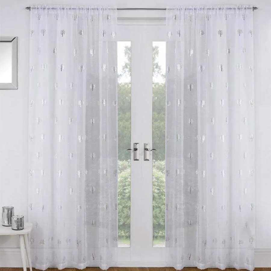 Birch Tree White Voile Panel Curtain