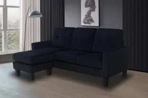 Black Velvet Condo-Friendly Reversible Sectional w/ 2 pillows