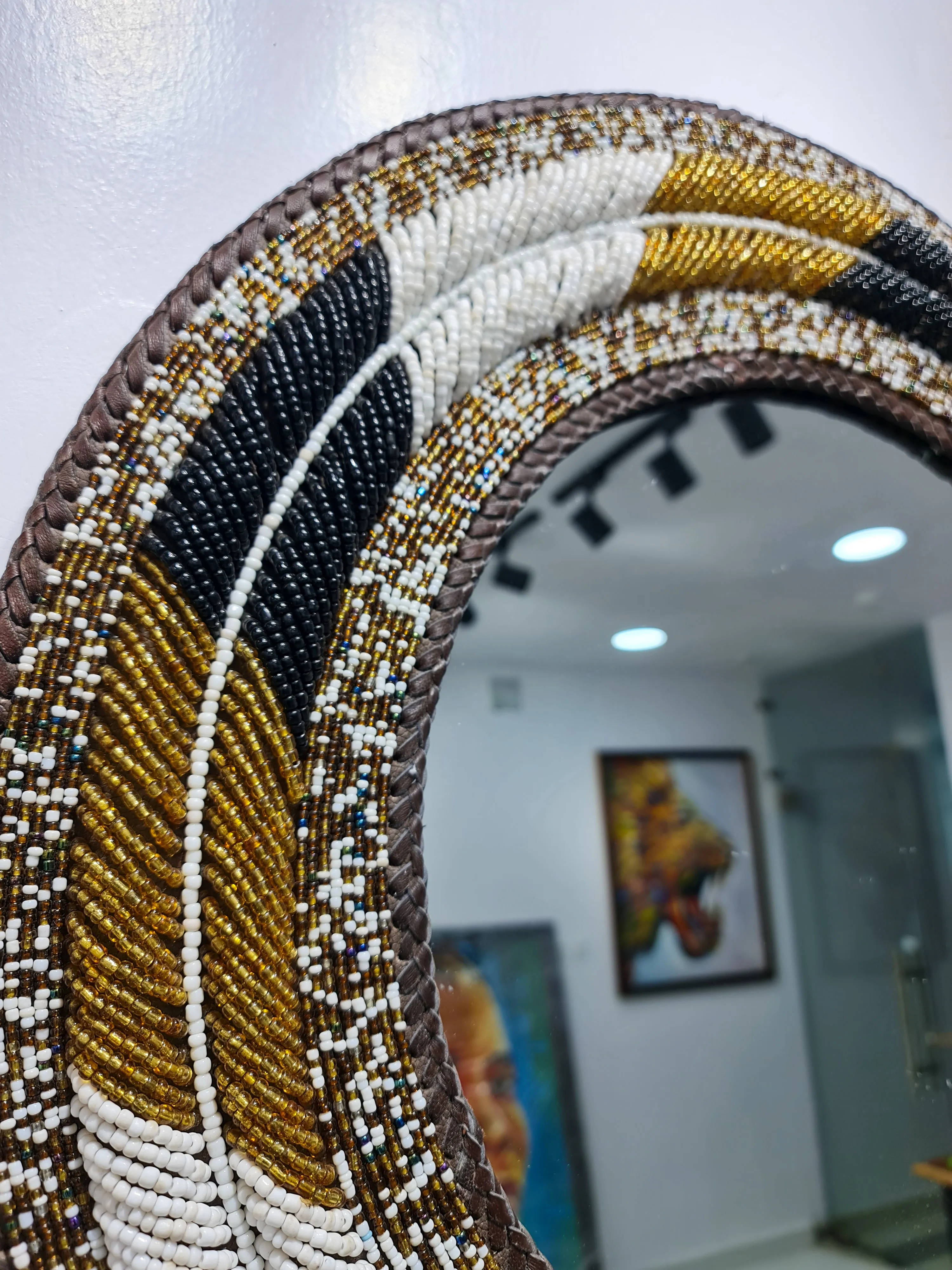 Black/White/Gold Track Beaded Mirror