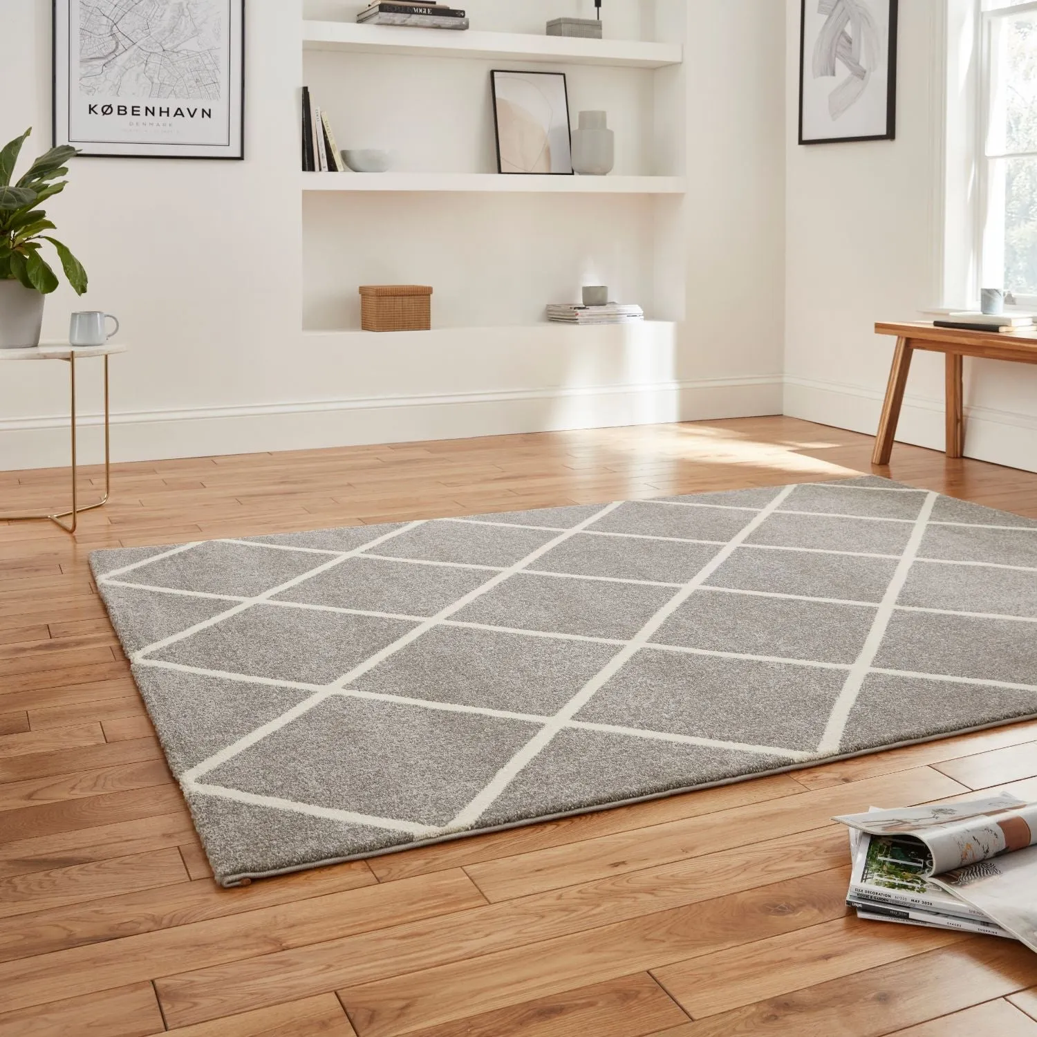 Brooklyn BRK35 Grey and Cream Modern Geometric Rug