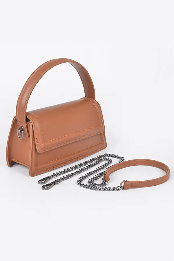 Camel Vegan Leather Purse with Chain