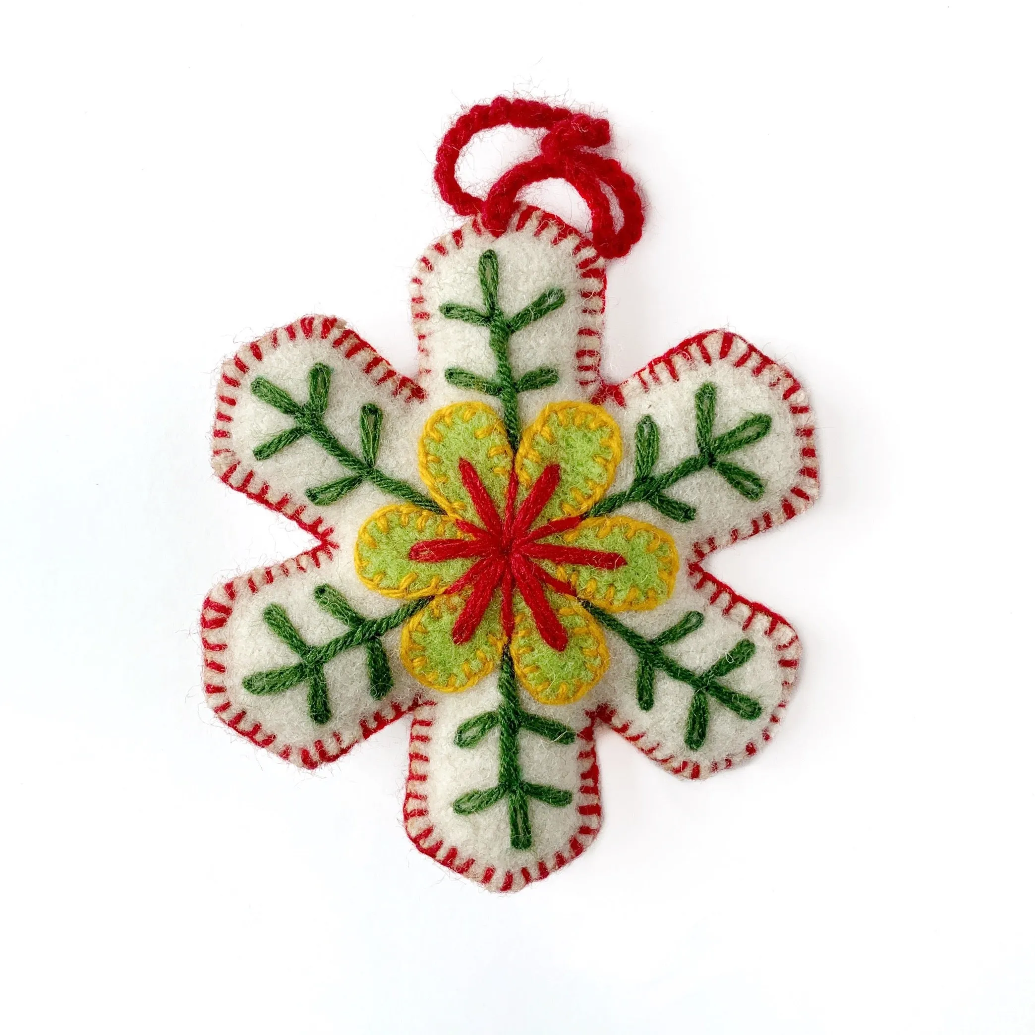 Classic Snowflake Ornament, Embroidered Wool