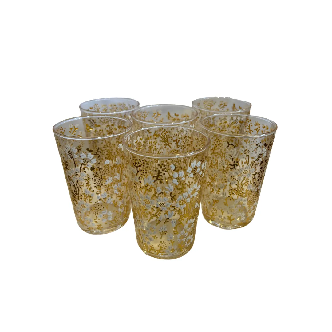 Clear Eden Flower Tea Glasses {Set of 6/Gold}