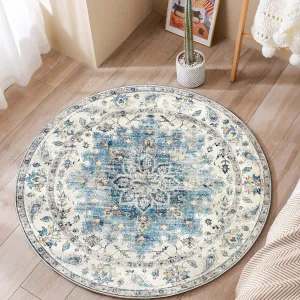 Conrad Blue Traditional Distressed Non-Slip Large Round Rug