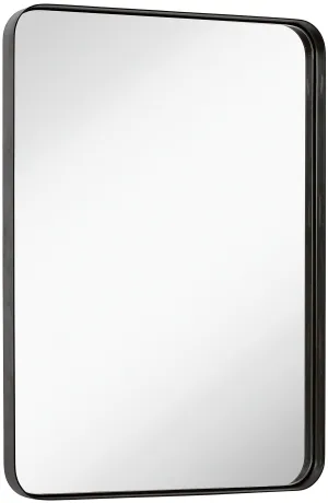 Contemporary Brushed Metal Wall Mirror | Glass Panel Bronze Brushed Framed Rounded Corner