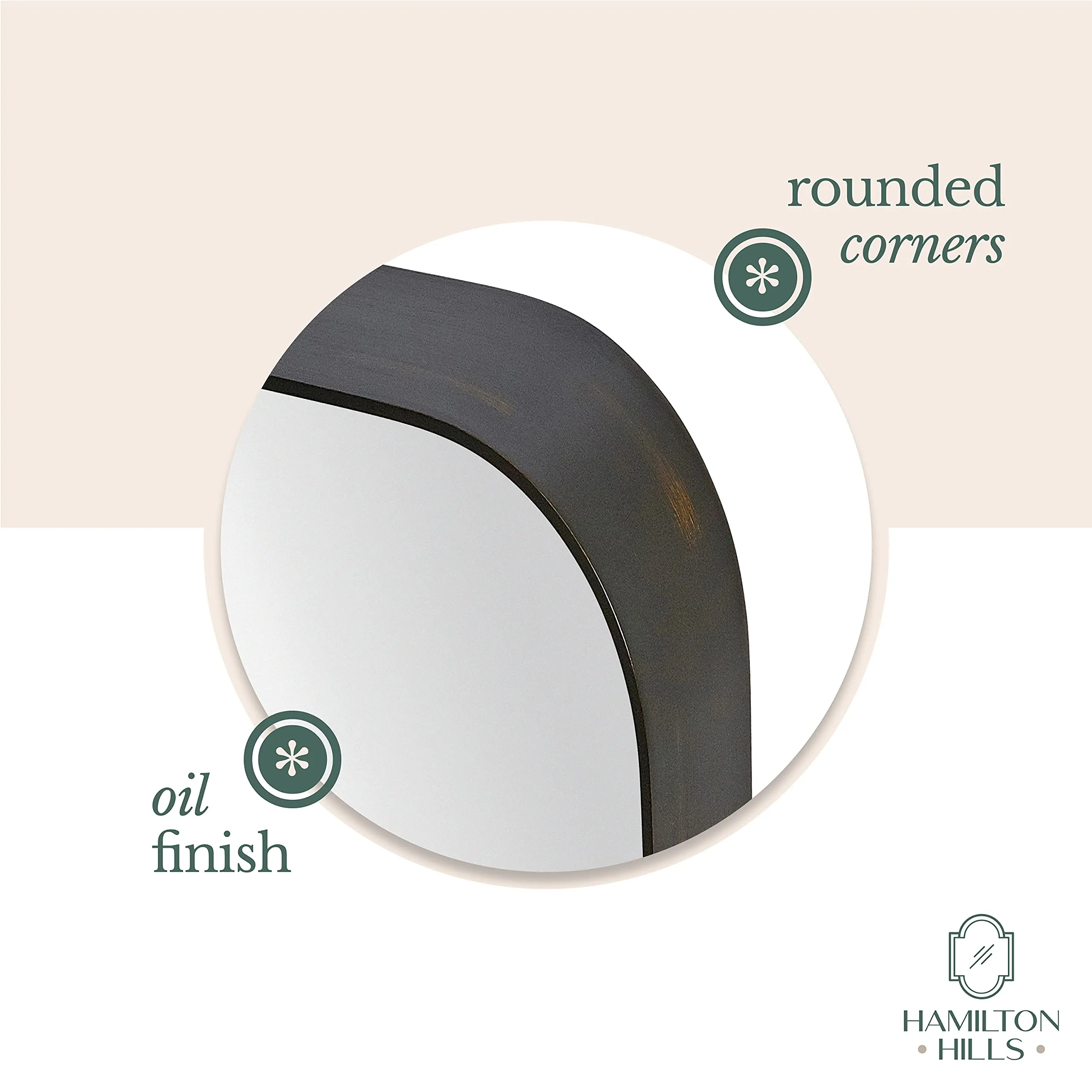 Contemporary Brushed Metal Wall Mirror | Glass Panel Bronze Brushed Framed Rounded Corner