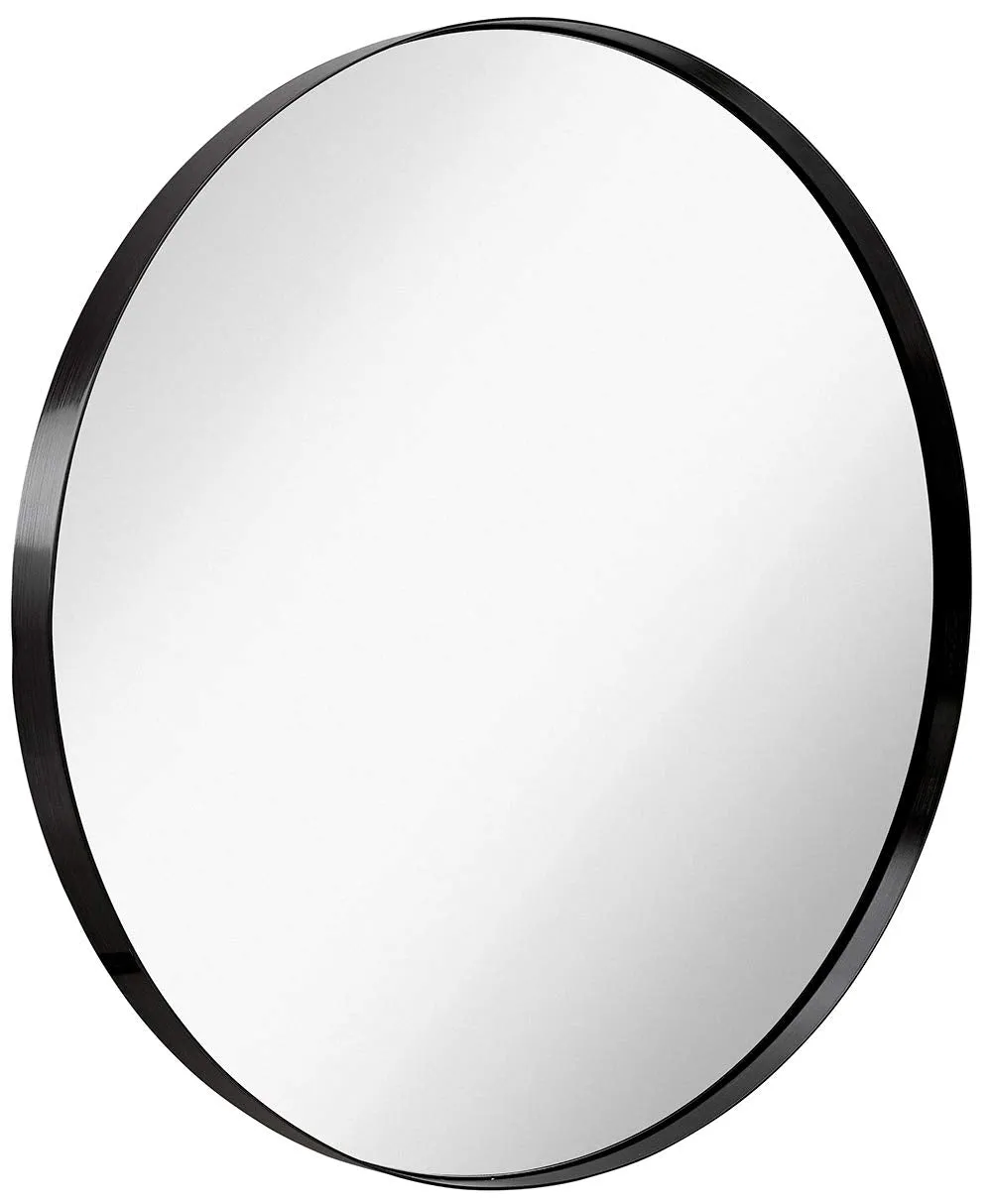 Contemporary Metal Bronze Circle Wall Mirror | Glass Panel Bronze Framed Rounded Circle