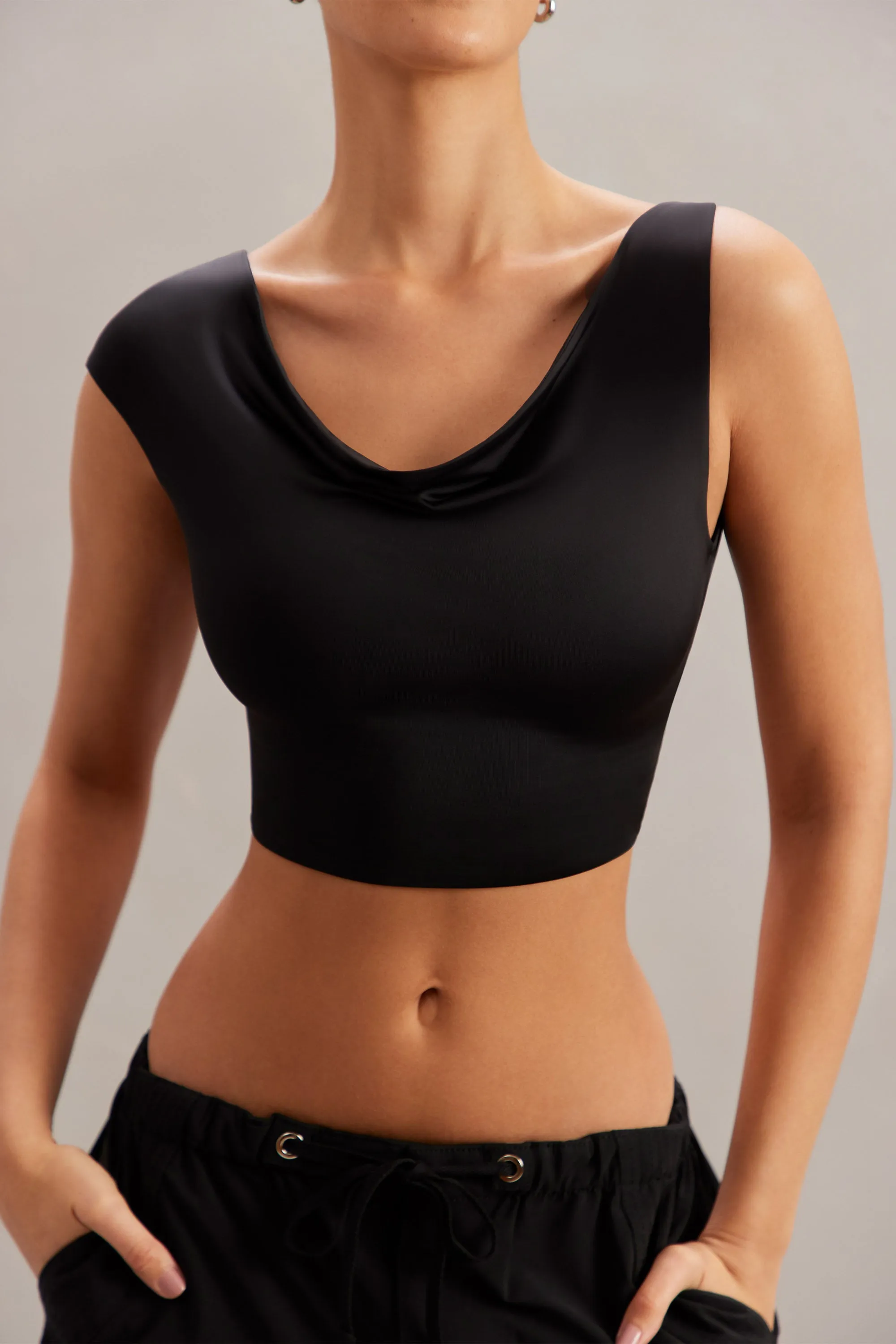 Cowl Neck Crop Top in Black