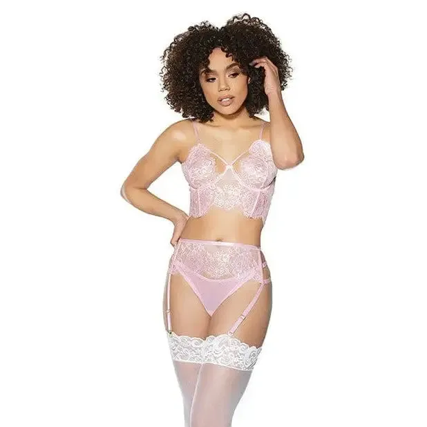 Crystal Pink Longline Bra, Garter Belt & Panty by Coquette