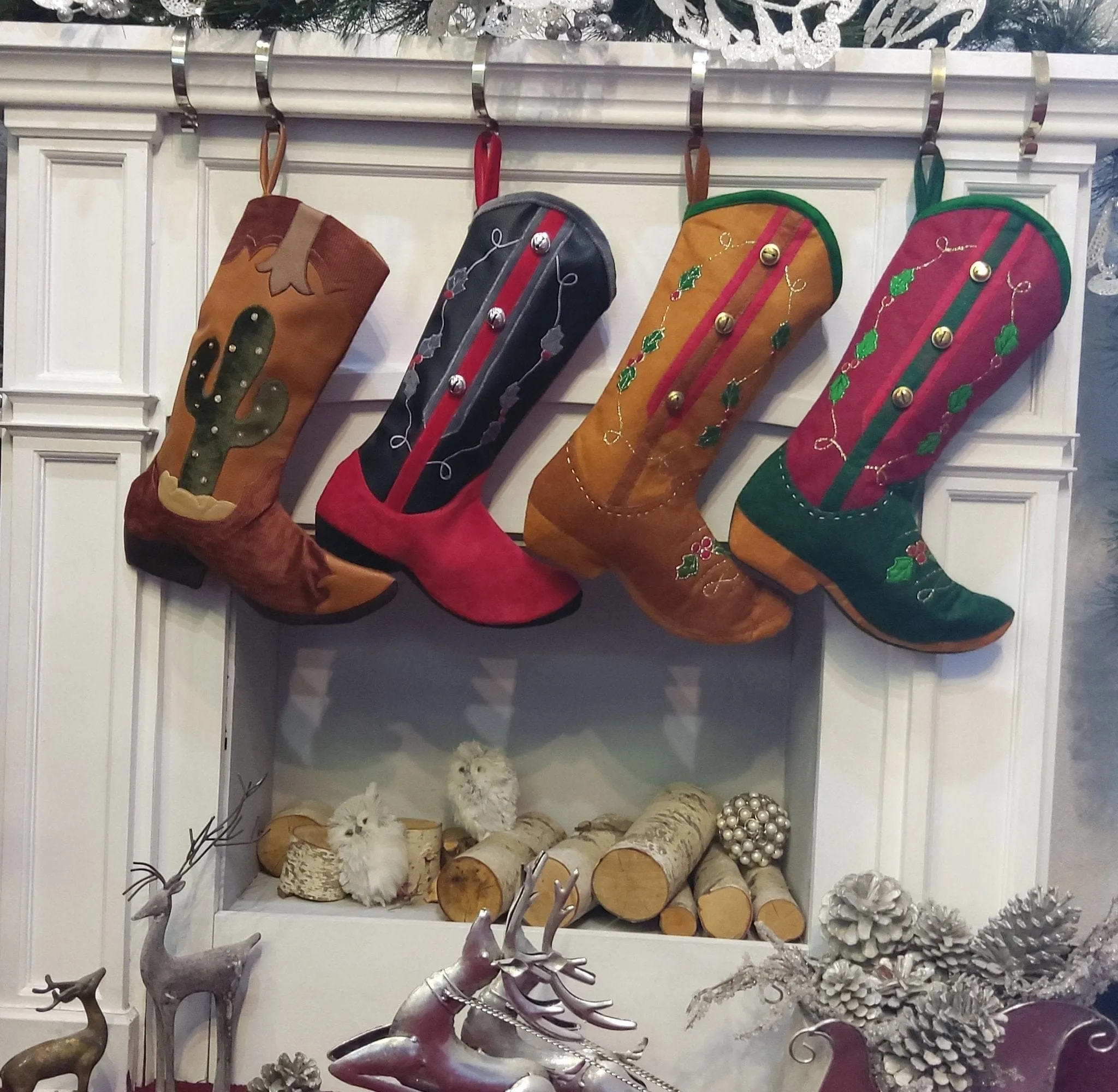 Custom Cowboy Boots Christmas Stockings Country Western Personalized with Embroidered Names or Monogram for Cowboys or Cowgirls