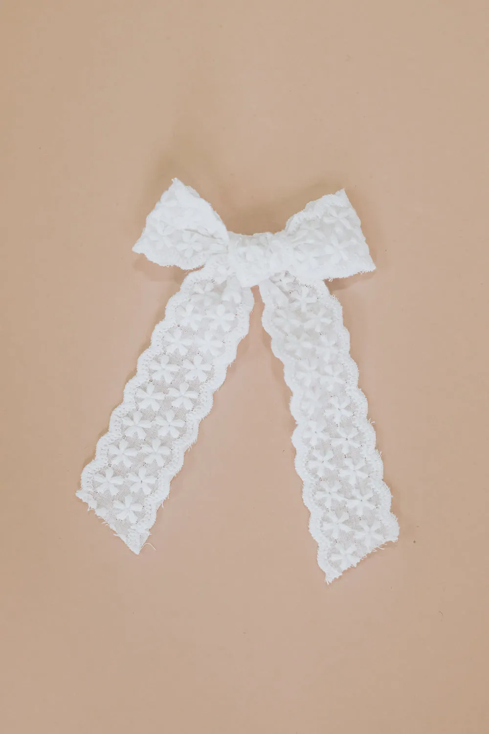 Dainty Lace Floral Hair Bow, White