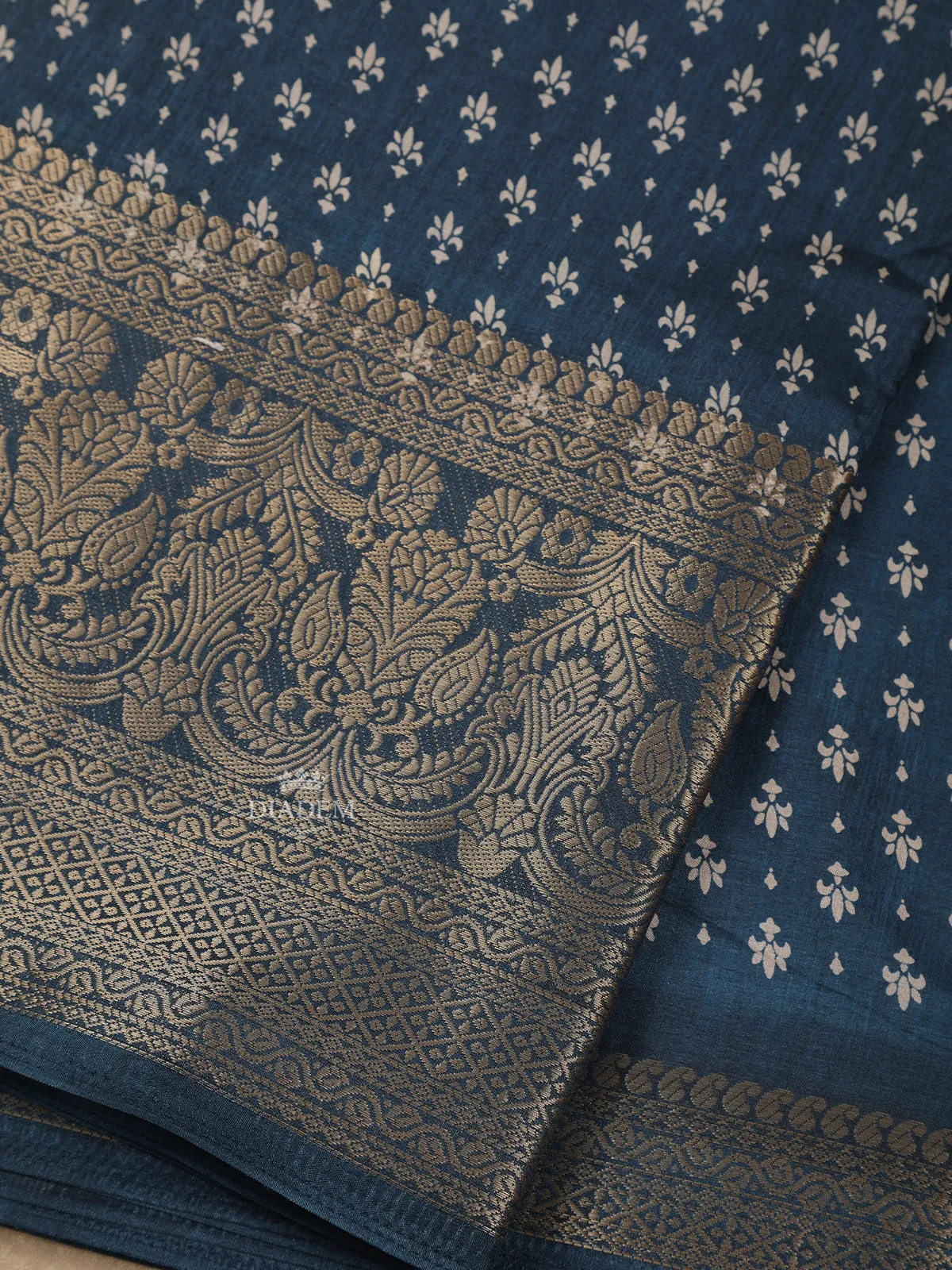 Dark Blue Floral Designed Chanderi Silk Saree