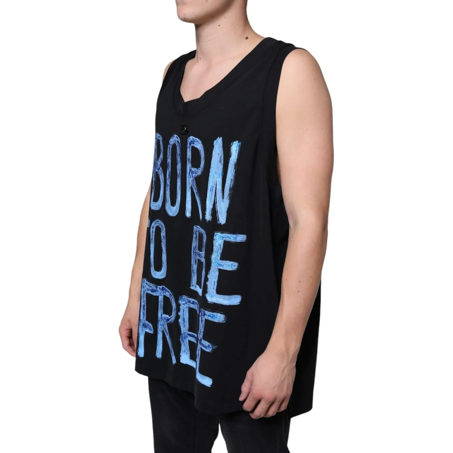 Dolce & Gabbana Black Cotton Born To Be Free Sleeveless T-shirt