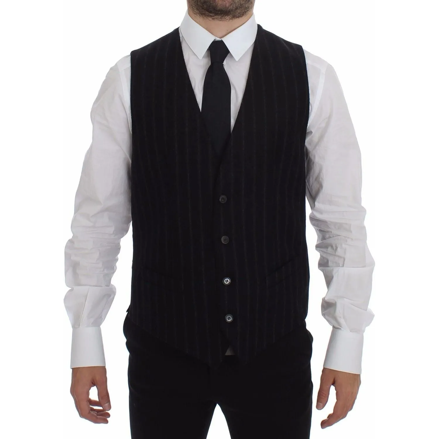 Dolce & Gabbana Elegant Black Striped Single Breasted Dress Vest