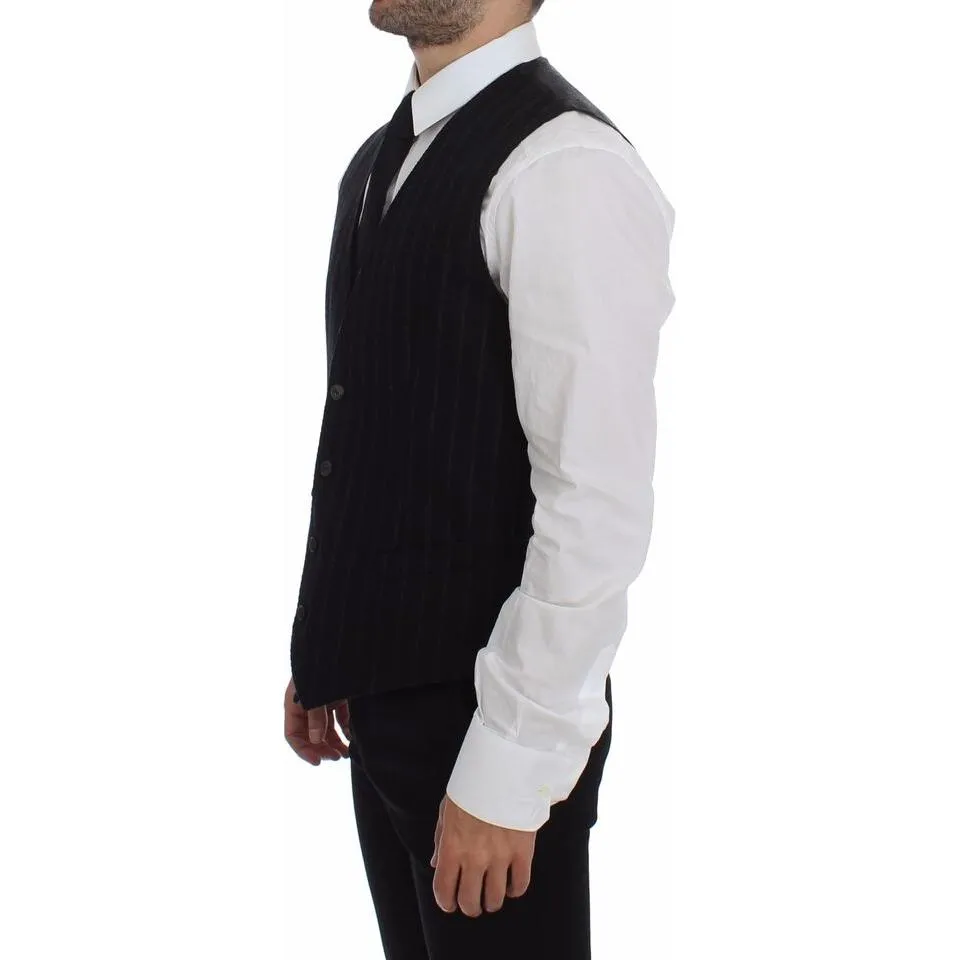 Dolce & Gabbana Elegant Black Striped Single Breasted Dress Vest