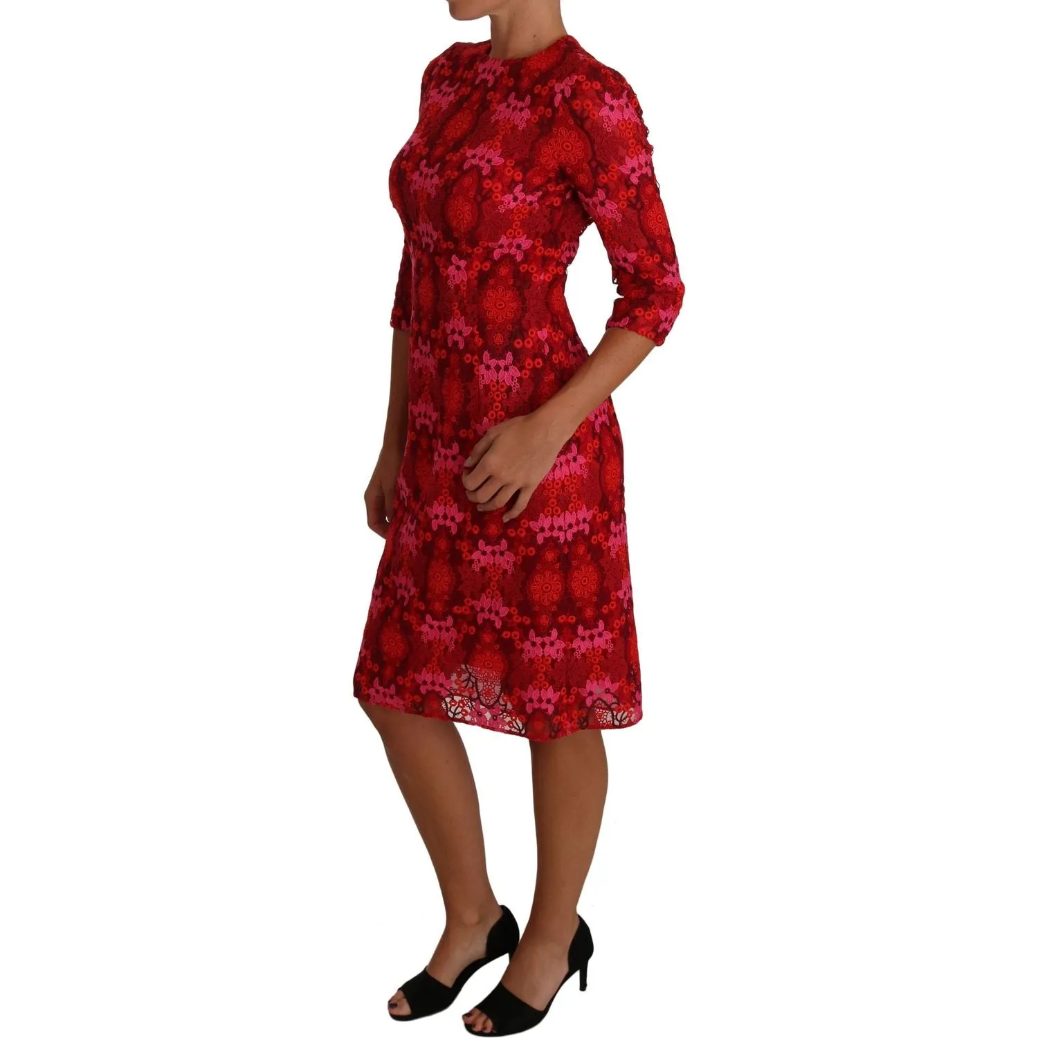 Dolce & Gabbana Elegant Floral Crochet Knee-Length Dress