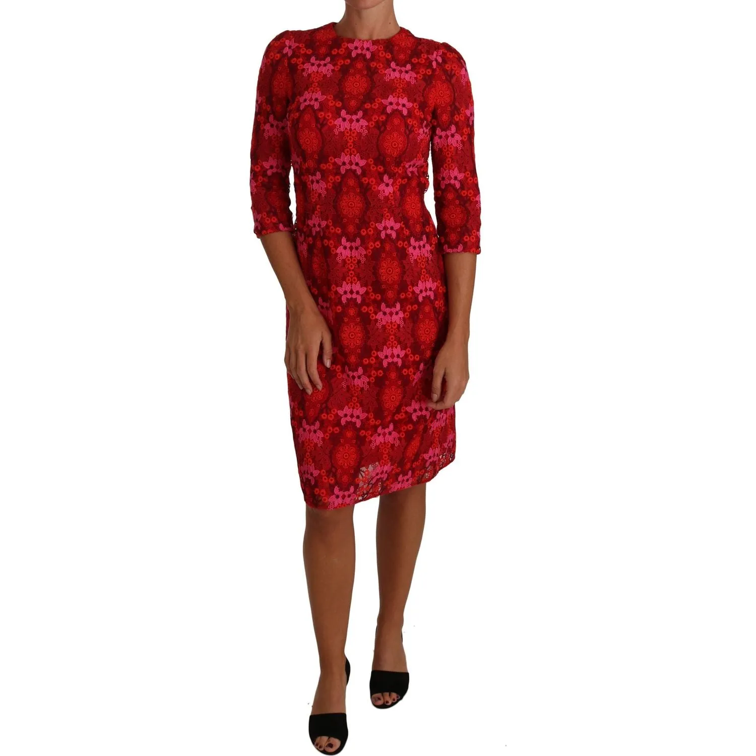 Dolce & Gabbana Elegant Floral Crochet Knee-Length Dress