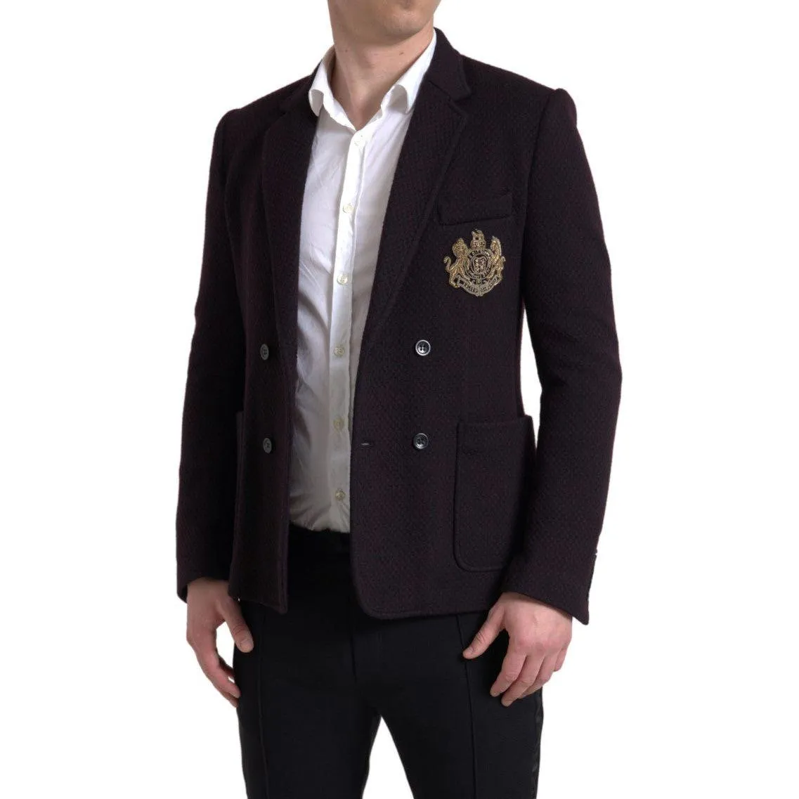 Dolce & Gabbana Elegant Purple Double Breasted Wool Blazer