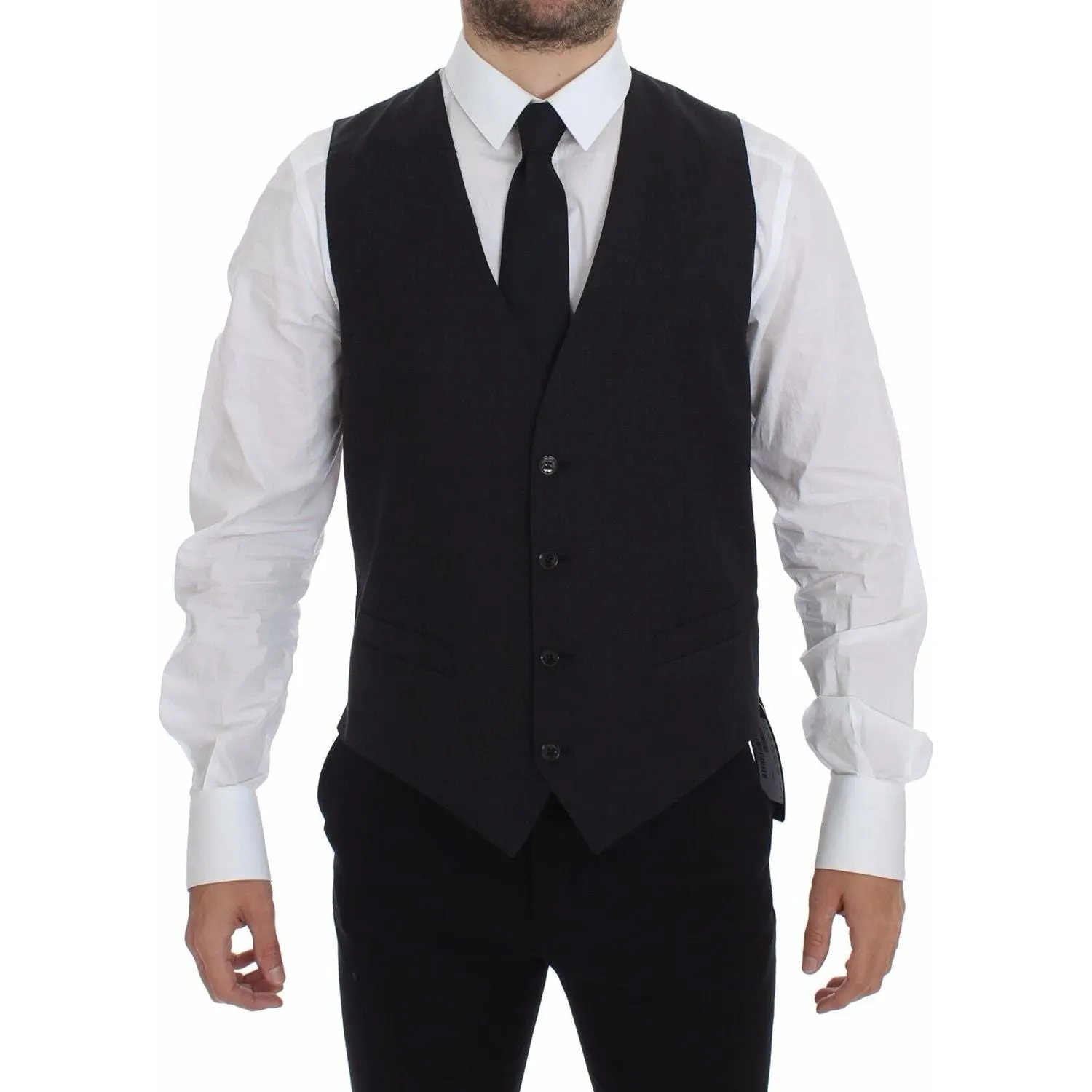 Dolce & Gabbana Sleek Gray Wool Dress Vest