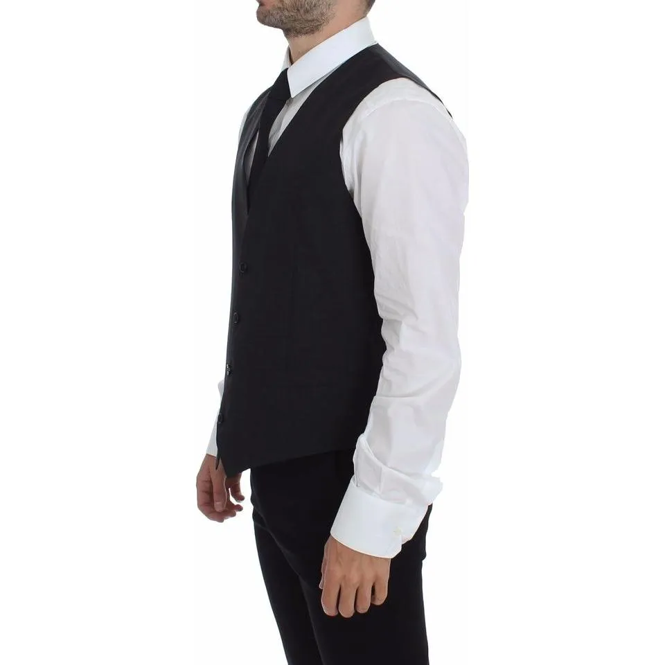 Dolce & Gabbana Sleek Gray Wool Dress Vest