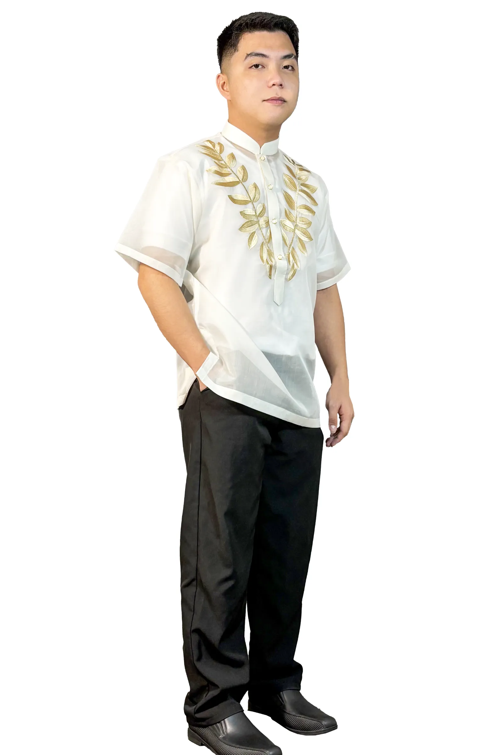 Elegant Anahaw Leaf Short Sleeved Barong Tagalog - JVS05