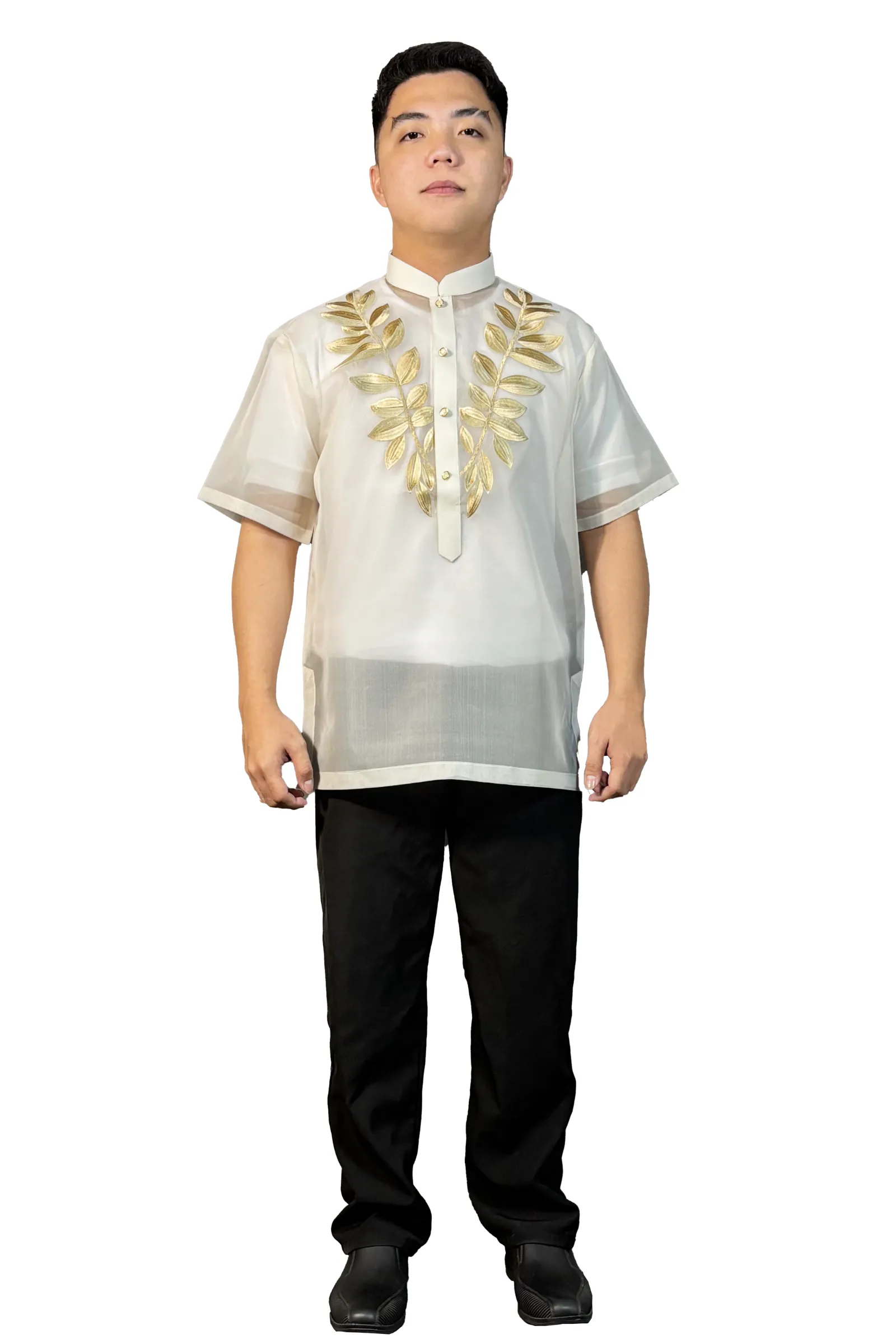 Elegant Anahaw Leaf Short Sleeved Barong Tagalog - JVS05