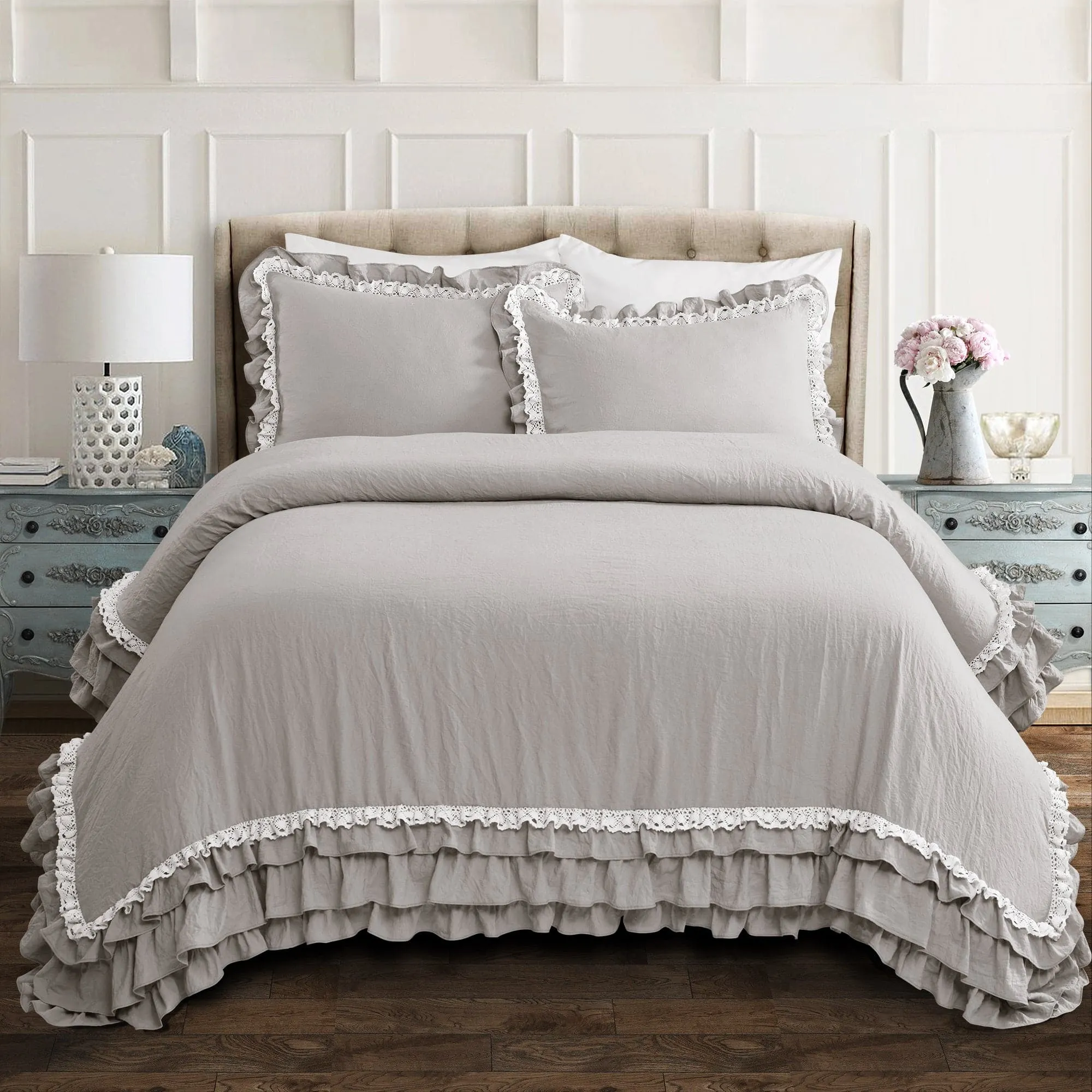 Ella Ruffle Lace 3 Piece Comforter Set