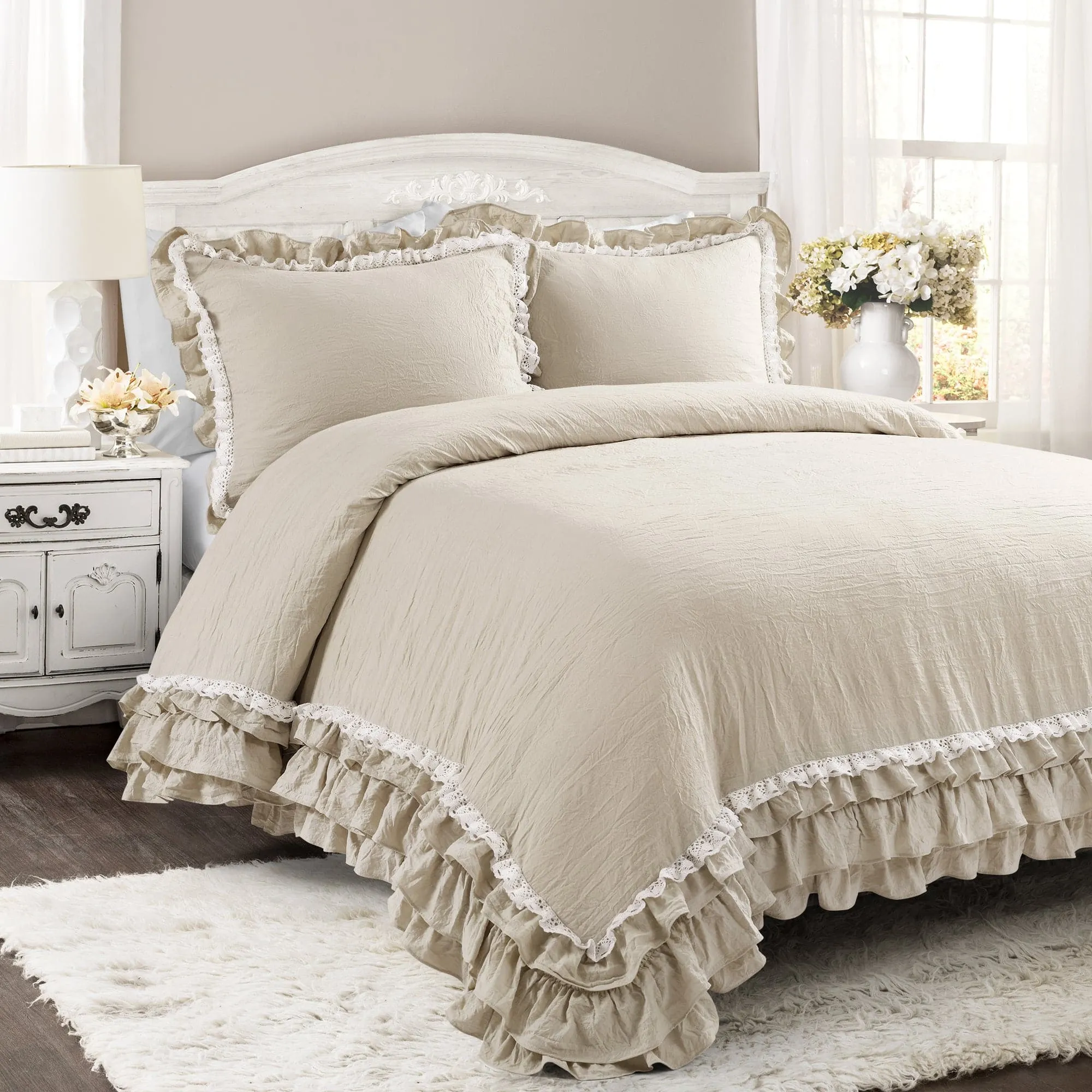 Ella Ruffle Lace 3 Piece Comforter Set