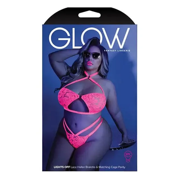 Glow 'Lights Off' Black Light Halter Bandeau & Cage Panty by Fantasy Lingerie