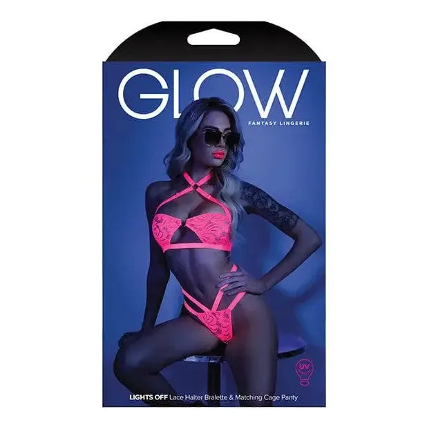 Glow 'Lights Off' Black Light Halter Bandeau & Cage Panty by Fantasy Lingerie