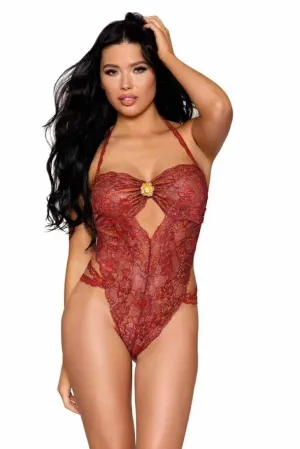 Gold Foil Detail Stretch Lace Teddy