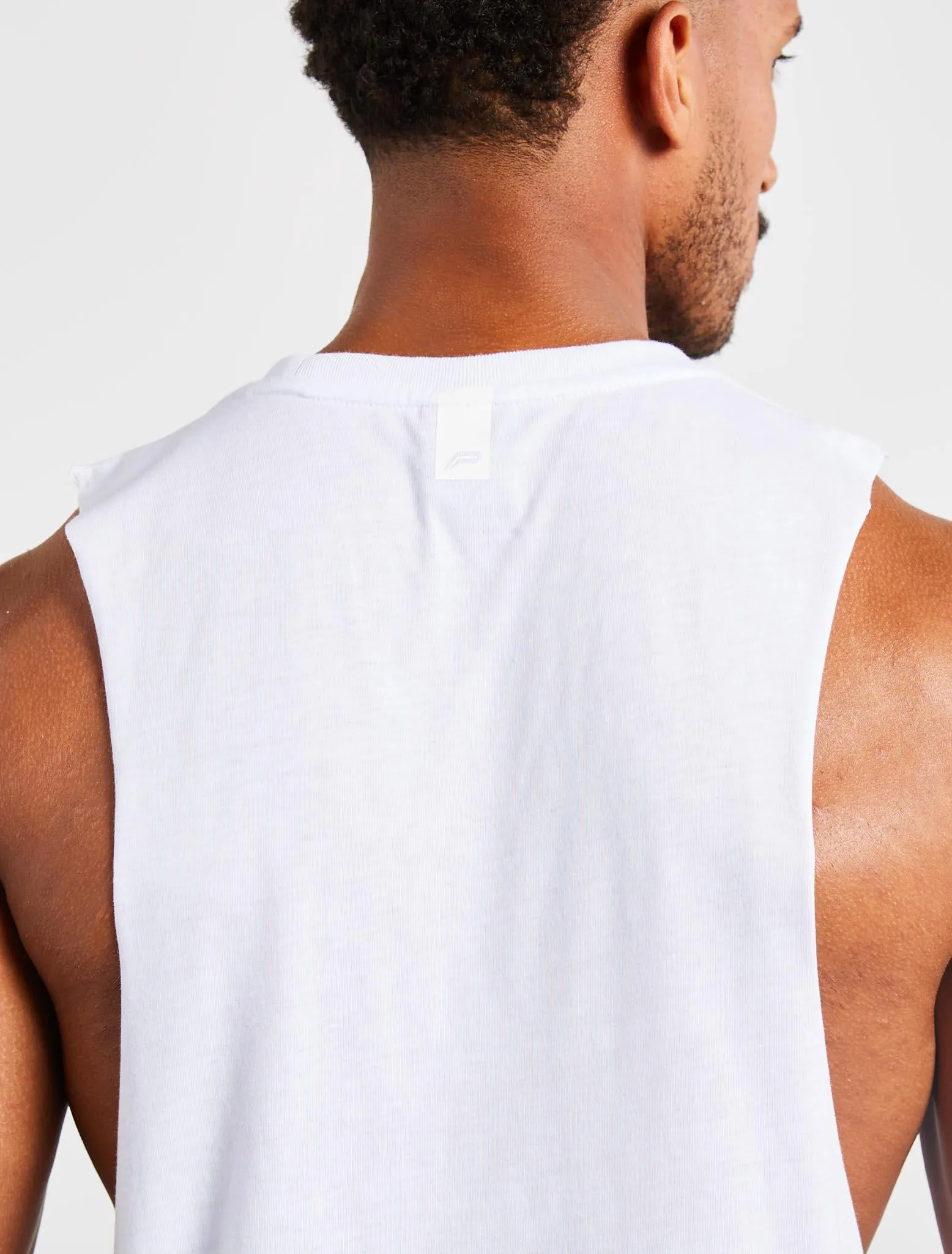 Graphic Drop Arm Tank - White