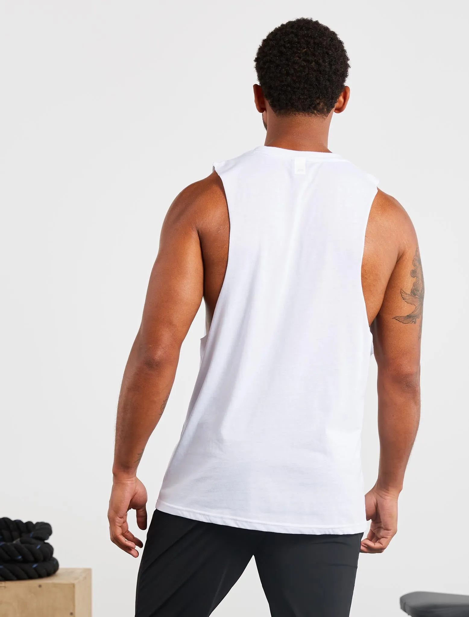 Graphic Drop Arm Tank - White