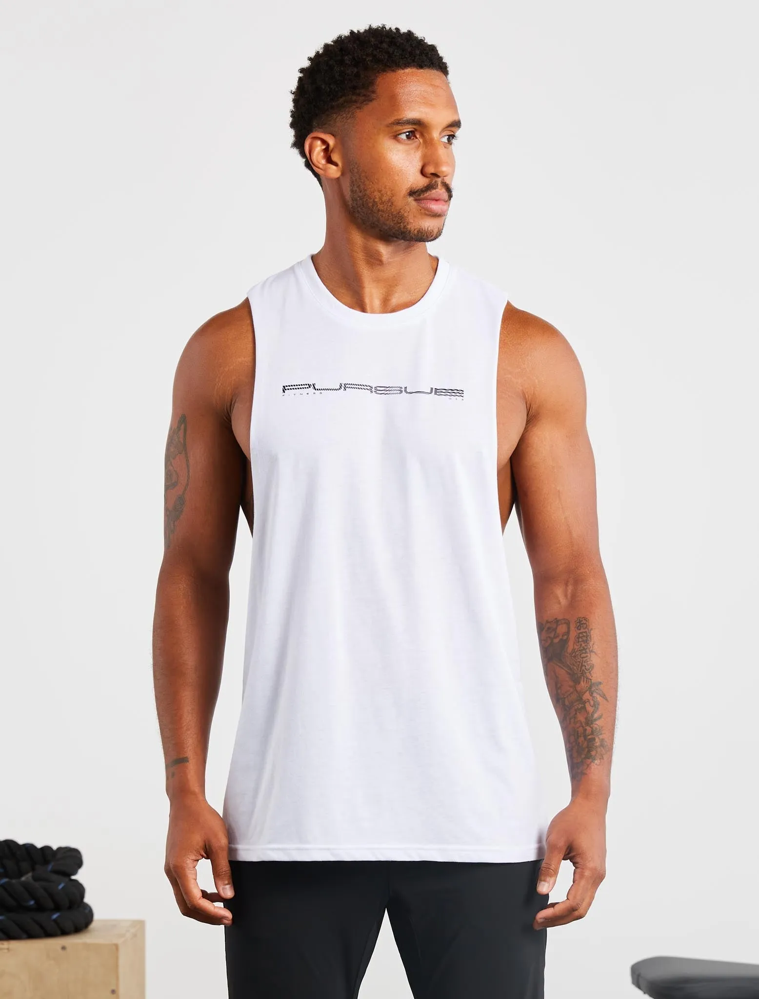 Graphic Drop Arm Tank - White